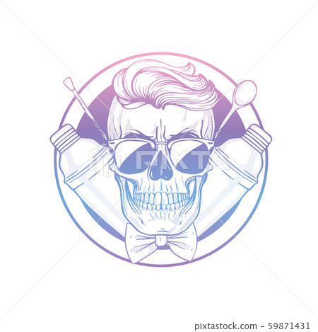 Hand drawn sketch barman skull 59871431