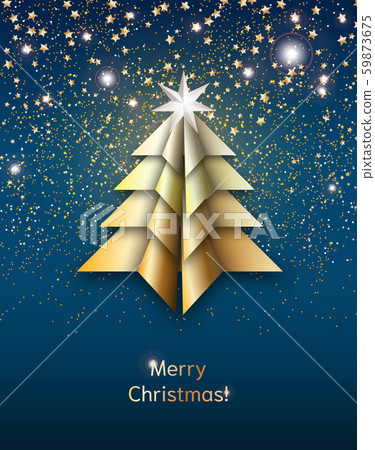 Origami Christmas tree with stardust on dark blue 59873675