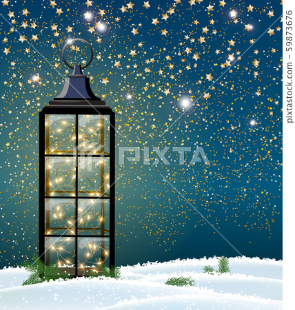 Christmas lantern with LED string with stars on Christmas lantern with LED string with stars on 59873676