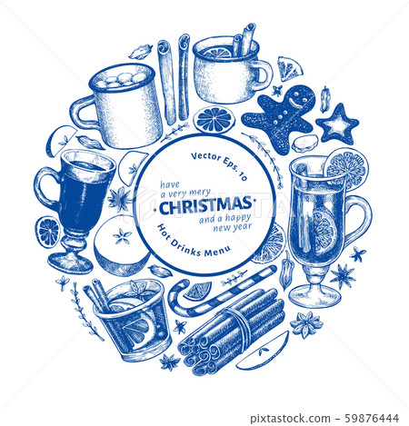 Winter drinks vector design template. Hand drawn - Stock Illustration ...