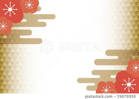 新年賀卡與紅梅花與日本漸變圖案背景 59878930