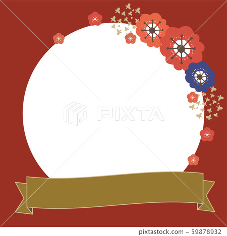 紅色，藍色，梅花和金色絲帶的新年橫幅 59878932