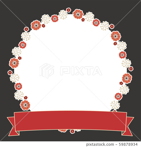 紅梅花和絲帶的黑色方形框架 59878934