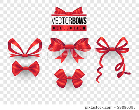Set of isolated vector bow knots. Elegant red ribbons collection. Silky decoration elements. 59880393