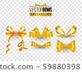 Set of isolated vector bow knots. Elegant golden ribbons collection. Silky decoration elements. 59880398