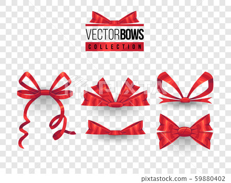 Set of isolated vector bow knots. Elegant red ribbons collection. Silky decoration elements. 59880402