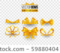 Set of isolated vector bow knots. Elegant golden ribbons collection. Silky decoration elements. 59880404