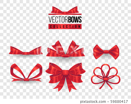 Set of isolated vector bow knots. Elegant red ribbons collection. Silky decoration elements. 59880417