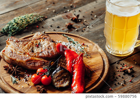 steakhouse menu grilled meat vegetables beer mug 59880756