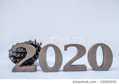 2020 wooden character with cone, set new business goals with New Year 2020 2020 wooden character with cone, set new business goals with New Year 2020 59880956