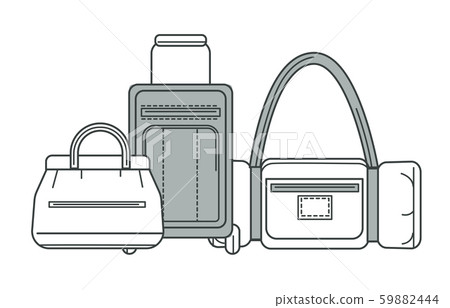 Baggage or luggage, suitcase and sport bag or valise isolated line icon Baggage or luggage, suitcase and sport bag or valise isolated line icon 59882444