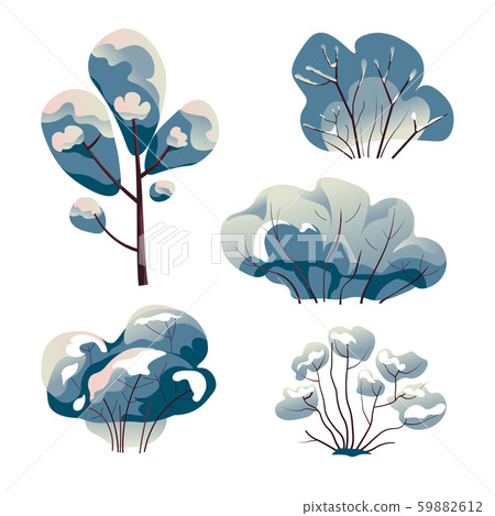 Bare Trees And Bushes Under Snow Watercolor Stock Illustration 59882612 Pixta