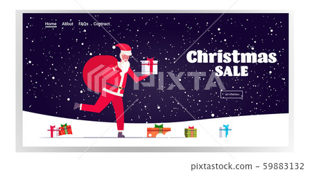 santa claus running with big sack full of gifts merry christmas happy new year winter holidays santa claus running with big sack full of gifts merry christmas happy new year winter holidays 59883132