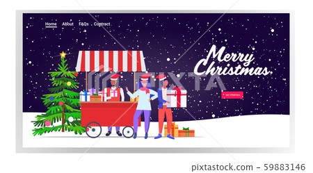 african american man in santa hat selling present boxes people doing shopping and buying presents on african american man in santa hat selling present boxes people doing shopping and buying presents on 59883146
