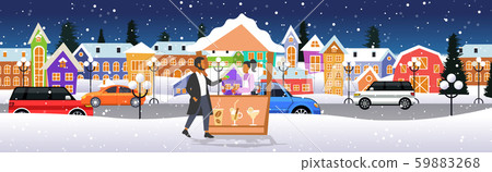 man buying mulled wine in hot drinks stall with female seller christmas market winter fair concept 59883268