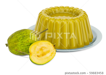 Feijoa Jelly on a plate with feijoas, 3D rendering Feijoa Jelly on a plate with feijoas, 3D rendering 59883458