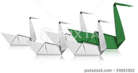 Leadership Concept - Paper Swans isolated on white Leadership Concept - Paper Swans isolated on white 59883802