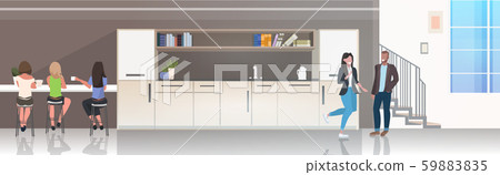 businesspeople discussing during meeting mix race business people having coffee break modern office 59883835