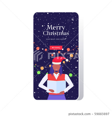 man holding sheet book and giving performance merry christmas happy new year holidays celebration 59883897