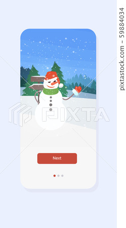 snowman with hat and scarf waving had merry... - Stock Illustration ...