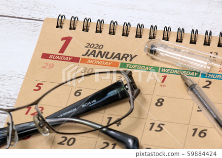 Calendar Calendar Paper Stationery Management Business School Work Ballpoint Pen Stationery Glasses Glasses January 59884424