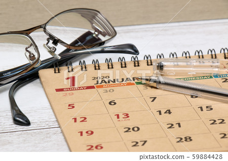 Calendar Calendar Paper Stationery Management Business School Work Ballpoint Pen Stationery Glasses Glasses January 59884428