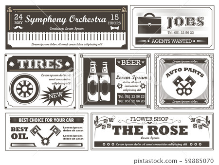 Advertisement in retro newspaper, vintage services advertising flyers Advertisement in retro newspaper, vintage services advertising flyers 59885070