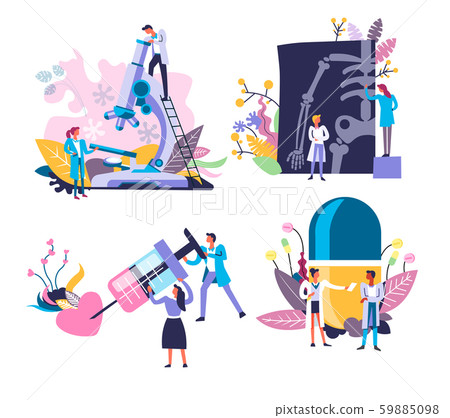 Medicine and healthcare isolated icons, doctors and medical equipment 59885098