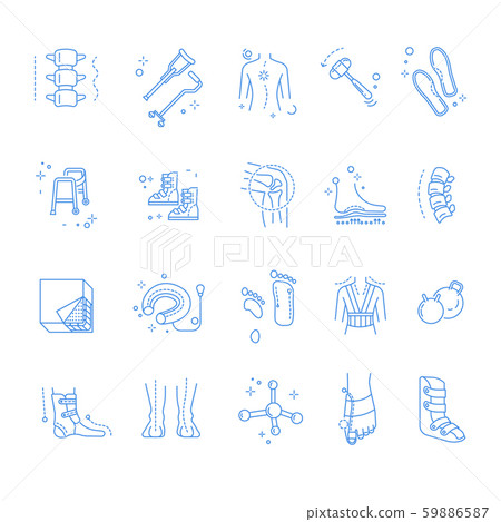 Injury or trauma rehabilitation and orthopedics isolated linear icons Injury or trauma rehabilitation and orthopedics isolated linear icons 59886587