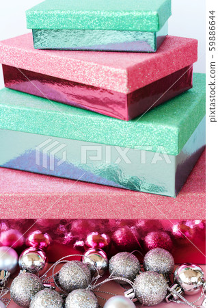 Pastel soft pastel pink and green mint silver box set for Christmas gift 59886644