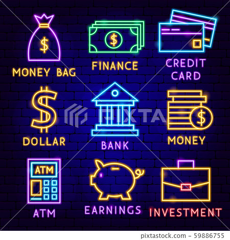 Banking Neon Label Set - Stock Illustration [59886755] - PIXTA