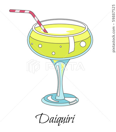 Bar cocktail, daiquiri drink with straw in glass, isolated icon 59887525