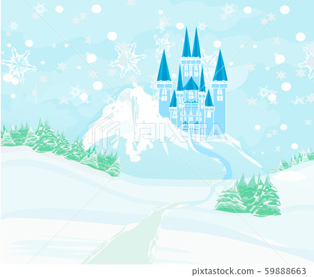Winter landscape with fairytale castle on the hill 59888663