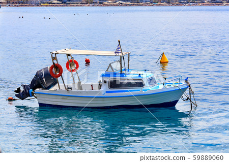 View of a small rescue boat with a powerful motor View of a small rescue boat with a powerful motor 59889060