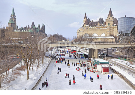 Rideau Canal skating rink in winter, Ottawa, Canada 59889486
