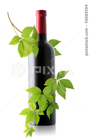 Bottle of wine and grape branch 59889504