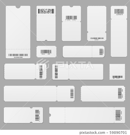 Realistic vector set of blank ticket templates with with barcodes 59890701