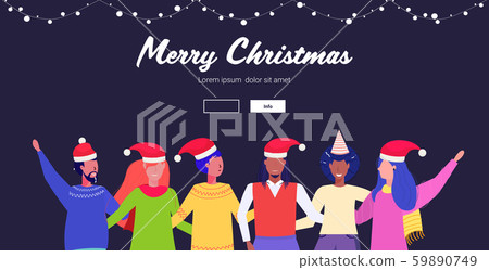 people in santa hats having fun mix race men women embracing merry christmas happy new year winter people in santa hats having fun mix race men women embracing merry christmas happy new year winter 59890749