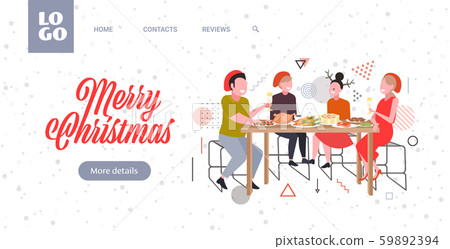 friends sitting at table having christmas dinner merry xmas happy new year winter holidays 59892394