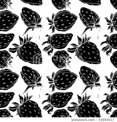 Vector strawberry fresh berry healthy food. Black and white engraved ink art. Seamless background 59893617