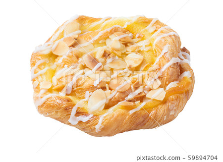 Fresh bun with sliced almond isolated on the white background, Clipping path. Fresh bun with sliced almond isolated on the white background, Clipping path. 59894704