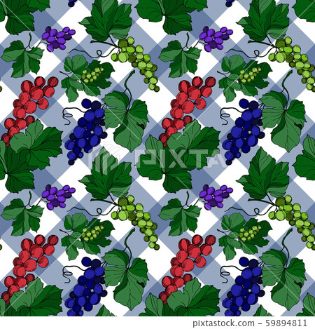 Vector Grape berry healthy food. Black and white engraved ink art. Seamless background pattern. Vector Grape berry healthy food. Black and white engraved ink art. Seamless background pattern. 59894811