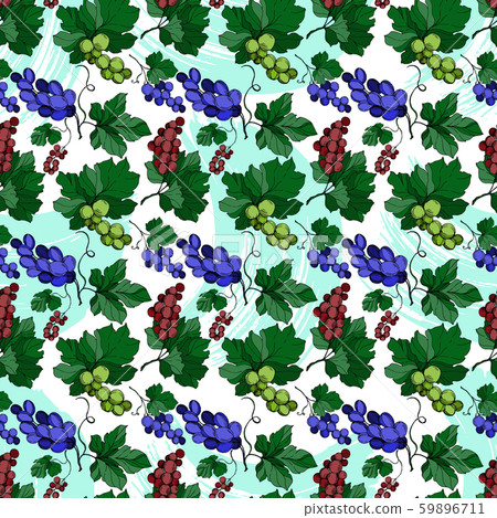 Vector Grape berry healthy food. Black and white engraved ink art. Seamless background pattern. 59896711