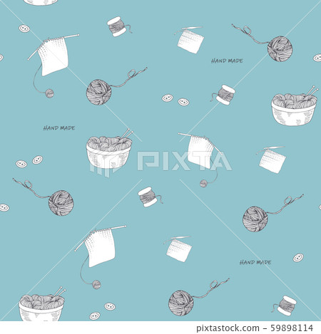 Knitting line drawing illustration pattern blue Knitting line drawing illustration pattern blue 59898114