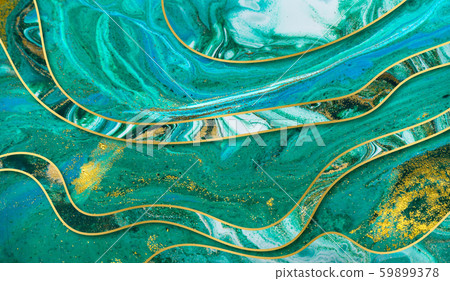 Green and gold agate ripple pattern. Marble background with wave layers. 59899378