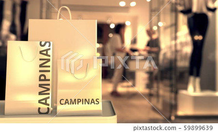 Shopping bags with Campinas text. Shopping in Brazil related conceptual 3D rendering Shopping bags with Campinas text. Shopping in Brazil related conceptual 3D rendering 59899639