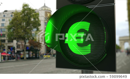 Euro sign on green traffic light signal. Forex... - Stock Illustration ...
