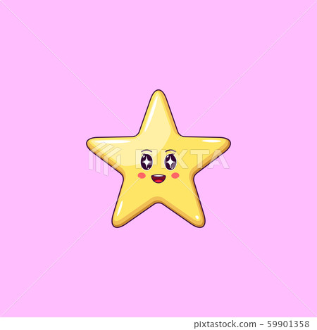 Cartoon Kawaii Golden Star with Admiring Face. 59901358