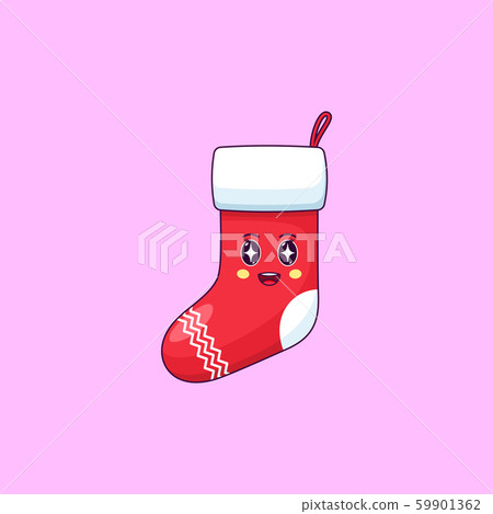 Cartoon kawaii Santa Sock with Admiring face. Cute 59901362
