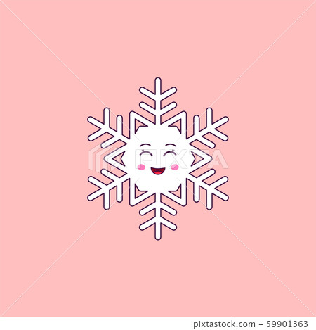 Cartoon Kawaii Snowflake with Smile and Smiling Cartoon Kawaii Snowflake with Smile and Smiling 59901363